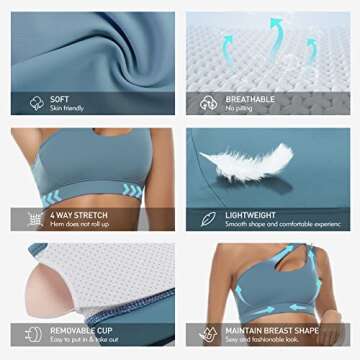 Sykooria Womens One Shoulder Sports Bras Workout Yoga Bra Sexy Cute Medium Support Light Gray Blue