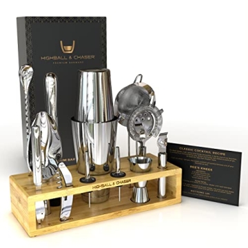 Highball & Chaser 13-Piece Cocktail Shaker Set with Stand