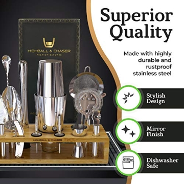 Highball & Chaser 13-Piece Cocktail Shaker Set with Stand