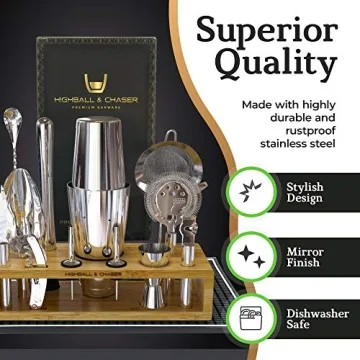 Highball & Chaser 13-Piece Cocktail Shaker Set with Stand
