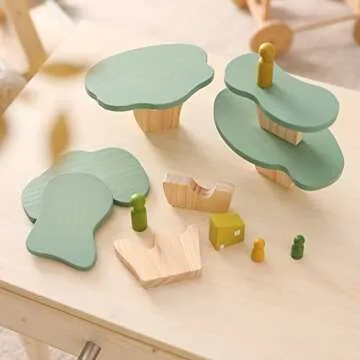 Wooden Tree Toy 15 PCS Wood Stacking Forest Toys for Toddlers, Peg Doll and Tree Sensory Toys Educat...