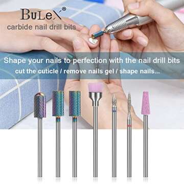 Bulex 7pcs Cuticle Drill Bits for Nails - Professional Efile Nail Drill Bits Set to Remove Gel Polish