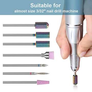 Bulex 7pcs Cuticle Drill Bits for Nails - Professional Efile Nail Drill Bits Set to Remove Gel Polish