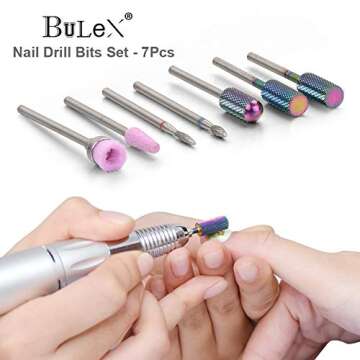 Bulex 7pcs Cuticle Drill Bits for Nails - Professional Efile Nail Drill Bits Set to Remove Gel Polish
