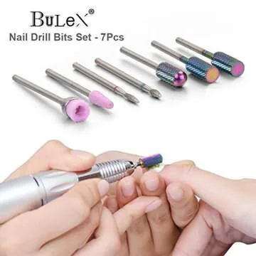 Bulex 7pcs Cuticle Drill Bits for Nails - Professional Efile Nail Drill Bits Set to Remove Gel Polish