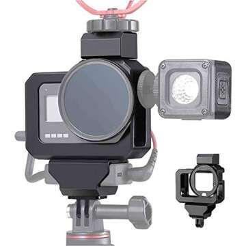 Yifant Video Cage for GoPro Hero 8 Black Camera, Dual Cold Shoe Camera Aluminum Protective Case for Gopro with 52MM Filter Adapter & Mic Heighten Pad & Audio Adapter Storage Bin