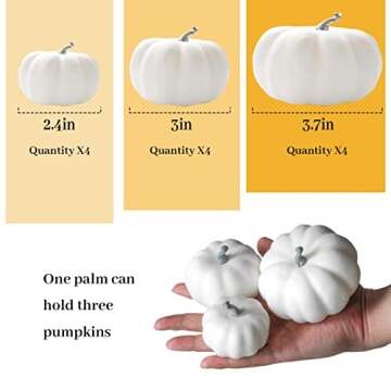 ZIFTY 12Pcs Fake White Pumpkins with Assorted Sizes Mini Artificial Pumpkins for Fall Wedding Decor Halloween Thanksgiving Day Rustic Harvest Decoration
