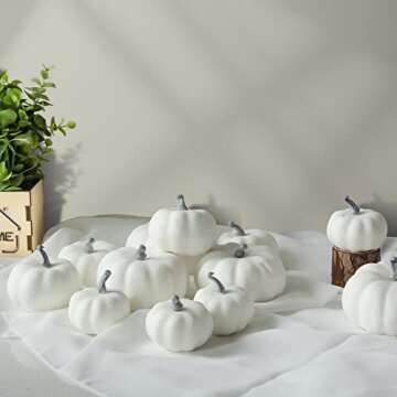 ZIFTY 12Pcs Fake White Pumpkins with Assorted Sizes Mini Artificial Pumpkins for Fall Wedding Decor Halloween Thanksgiving Day Rustic Harvest Decoration