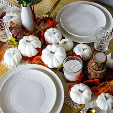 ZIFTY 12Pcs Fake White Pumpkins with Assorted Sizes Mini Artificial Pumpkins for Fall Wedding Decor Halloween Thanksgiving Day Rustic Harvest Decoration