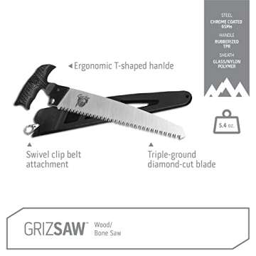 Outdoor Edge GrizSaw - Lightweight T-Handle Fixed Blade Outdoor-Hunting Saw with 8.0", 65Mn Spring S...