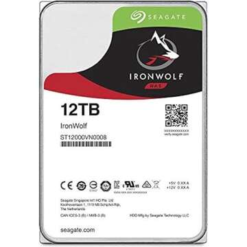 Seagate IronWolf 12TB NAS Internal Hard Drive HDD – CMR 3.5 Inch SATA 6Gb/s 7200 RPM 256MB Cache f...