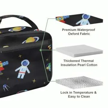 Kids Lunch Box for Boys Girls Lunch Bag Insulated Durable Lunchbox Children Lunch Tote Bag for School Astronaut