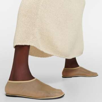 VorisVina Mesh Sock Ballet Flats for Women Nylon Tulle Slip on Mary Jane Flats Sheer Comfortable Casual Dress Ballerina Shoes Nude