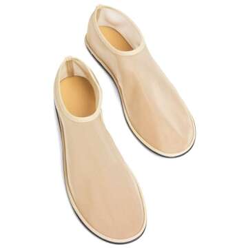 VorisVina Mesh Sock Ballet Flats for Women Nylon Tulle Slip on Mary Jane Flats Sheer Comfortable Casual Dress Ballerina Shoes Nude