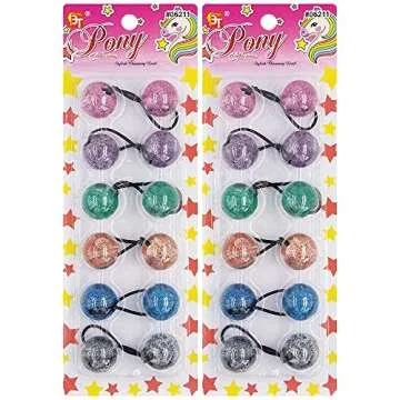 12 Pcs 25mm Hair Ties Hair Accessories for Girls Glitter Galactic Hair Ties with Balls Bubble Twinbead Ponytail Holders (Assorted)