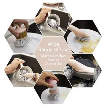 Cook with Color 6 Pc Kitchen Dish Brush Set, Scrub Brush for Dishes, Scrub Brush with Soap Dispenser, Palm Brush, Bottle Brush (Pink)