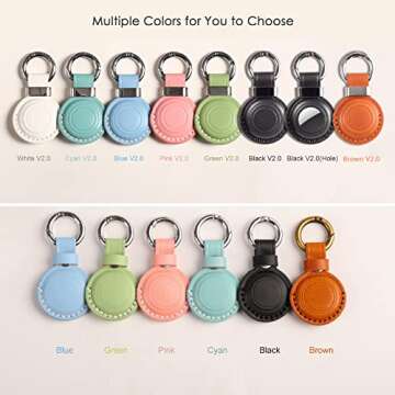 KEEPXYZ Genuine Leather Airtag Holder Suitable for Apple Airtag Keychain Leather, Secure Air Tag Holder with Stainless Steel Ring Lock, Durable Airtag Case Cover Key Ring - Pink V2.0 (No Hole)