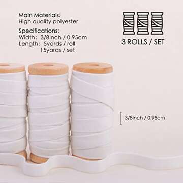 Vitalizart White Velvet Ribbon Set 3/8"" x 15 Yd Wooden Spool Fabric Trim 3 Rolls * 5 Yd for Christm...