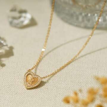 BENEIGE Gold Initial Necklaces for Women 14K Gold Plated 26 Letters Heart CZ Pendent Necklace Dainty Gold Necklaces with Love Heart Pendent Charm Necklace for Women Jewelry