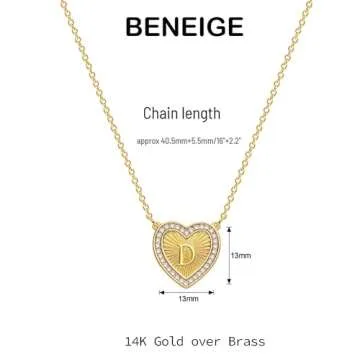 BENEIGE Gold Initial Necklaces for Women 14K Gold Plated 26 Letters Heart CZ Pendent Necklace Dainty Gold Necklaces with Love Heart Pendent Charm Necklace for Women Jewelry