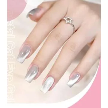 COSMOO Crystal Wide Cat Eye Nail Gel Polish Sliver 9D Magnetic Gel Nail Polish with Snowlight Sliver...