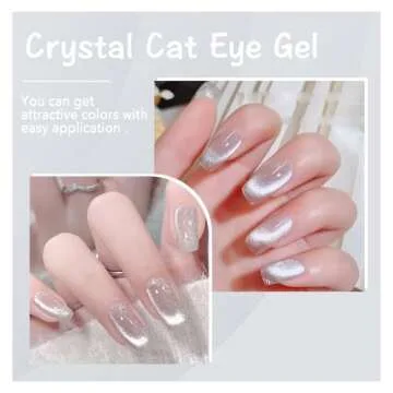 COSMOO Crystal Wide Cat Eye Nail Gel Polish Sliver 9D Magnetic Gel Nail Polish with Snowlight Sliver Cat Eye Effect with Magnet Stick