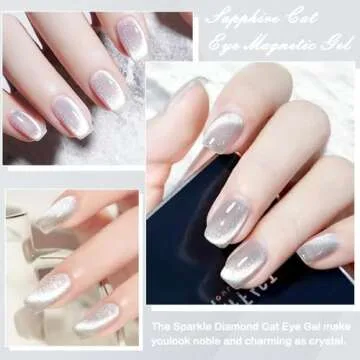 COSMOO Crystal Wide Cat Eye Nail Gel Polish Sliver 9D Magnetic Gel Nail Polish with Snowlight Sliver Cat Eye Effect with Magnet Stick