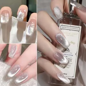 COSMOO Crystal Wide Cat Eye Nail Gel Polish Sliver 9D Magnetic Gel Nail Polish with Snowlight Sliver Cat Eye Effect with Magnet Stick
