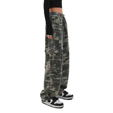 SESERAGI Cargo Pants Women Baggy Streetwear Y2K Drawstring Trousers Wide Leg Pants Camouflage S