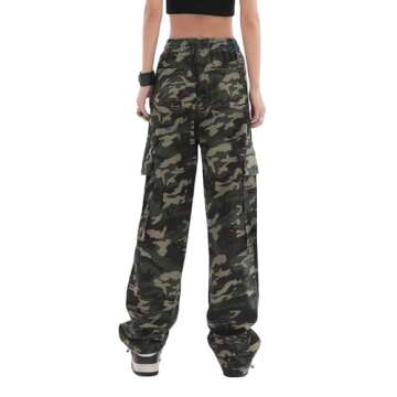 SESERAGI Cargo Pants Women Baggy Streetwear Y2K Drawstring Trousers Wide Leg Pants Camouflage S