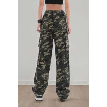 SESERAGI Cargo Pants Women Baggy Streetwear Y2K Drawstring Trousers Wide Leg Pants Camouflage S