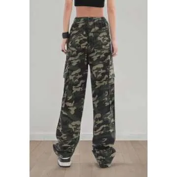 SESERAGI Cargo Pants Women Baggy Streetwear Y2K Drawstring Trousers Wide Leg Pants Camouflage S
