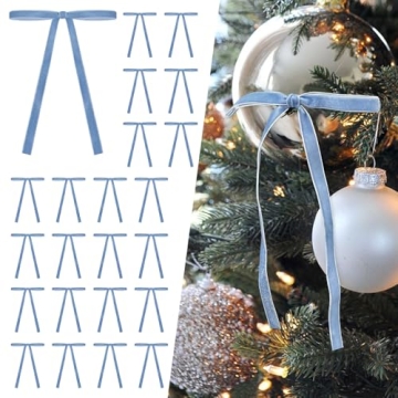 SIMISI Light Blue Velvet Christmas Tree Bows - Set of 24 Elegant Decorations