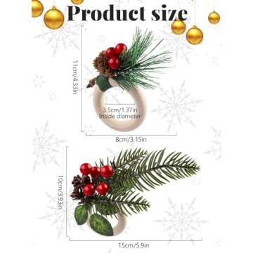 12PCS Christmas Napkin Rings, Lorvain Xmas Napkin Buckles Set Pine Cones Needles Napkin Holders Wooden Tableware Supplies for Christmas Holiday Dinner Table Decoration (Wood)
