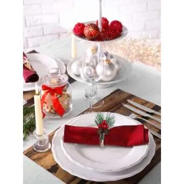 12PCS Christmas Napkin Rings, Lorvain Xmas Napkin Buckles Set Pine Cones Needles Napkin Holders Wooden Tableware Supplies for Christmas Holiday Dinner Table Decoration (Wood)