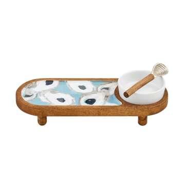 Mud Pie Footed Enamel Oyster Dip Tray 3-Piece Set - Perfect for Entertaining!