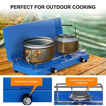 Camplux Propane Camping Stove 2 Burner, Portable Gas Stoves with Regulator for Outdoor Cooking Total Power at 14,000 BTU
