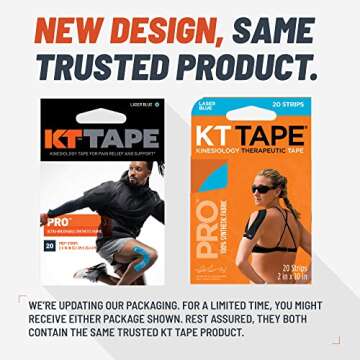 KT Tape Pro Synthetic Athletic Tape - 20 Precut Strips, Laser Blue