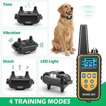 Moer Sky Dog Training Collar, 100% IPX7 Waterproof Rechargeable 875 Yards Remote Dog Shock Collar with LED Light/Beep/Vibration/Shock Modes, Dog Bark Collar for Small Medium Large Dogs