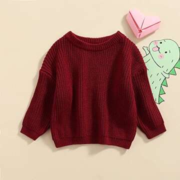 Toddler Baby Boy Girl Fall Winter Knit Sweater Long Sleeve Solid Color Pullover Top Warm Sweatsuit