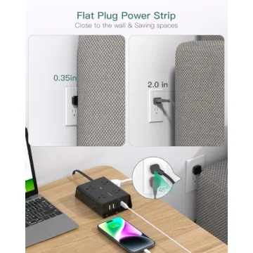 10FT Flat Plug Extension Cord with 8 Outlets and USB Ports