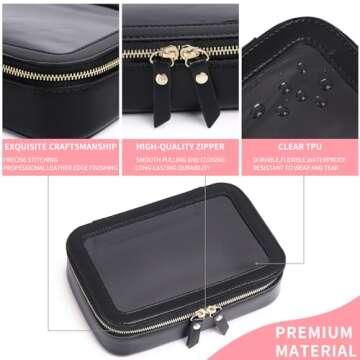 Duolan Clear Makeup Bag for Women Transparent Cosmetic Bag Case Clear Accessories Bag Portable Makeup Bag for Car (A/Black, M)
