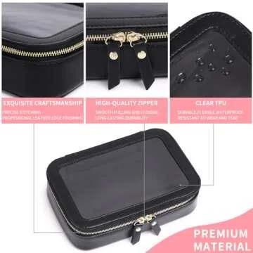 Duolan Clear Makeup Bag for Women Transparent Cosmetic Bag Case Clear Accessories Bag Portable Makeup Bag for Car (A/Black, M)