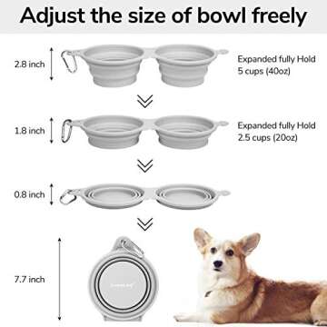 LumoLeaf Collapsible Dog Bowl, Large, BPA Free Silicone, Adjustable Size, 40 oz Capacity, Easy to Clean, Foldable, Portable, Ideal for Travel, Hiking, Crate Training
