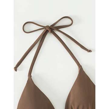 SOLY HUX Women's Halter Triangle Bikini Top Tie Back Bathing Suit Top Sexy Swimwear for Women Solid Coffee Brown S