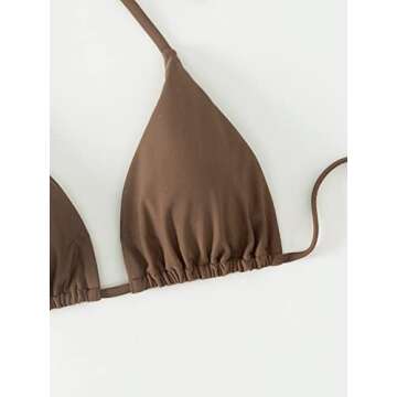 SOLY HUX Women's Halter Triangle Bikini Top Tie Back Bathing Suit Top Sexy Swimwear for Women Solid Coffee Brown S