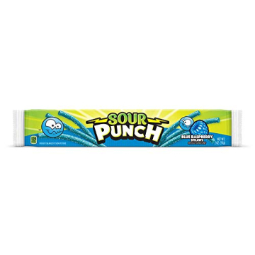 Sour Punch Straws, Sweet & Sour Flavored Soft, Chewy Candy, Tray of 24 Packs - Blue Raspberry