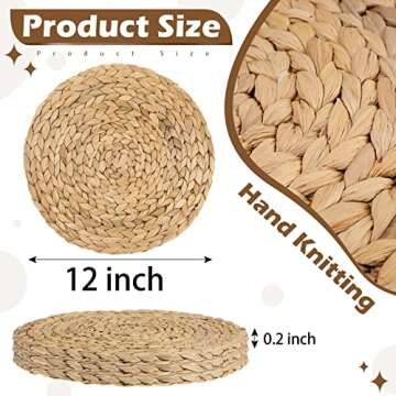 Sratte Chrismas Round Woven Placemats Boho Rustic Braided Placemats Water Hyacinth Heat Resistant No...