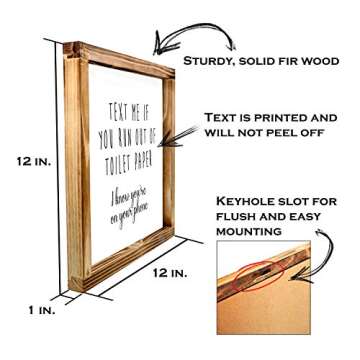 Text Me if You Run Out of Toilet Paper Sign - Funny Farmhouse Decor Sign, Cute Guest Bathroom Decor Wall Art Rustic Home Decor Modern Farmhouse Sign for Bathroom Wall with Funny Quotes 12x12 Inch