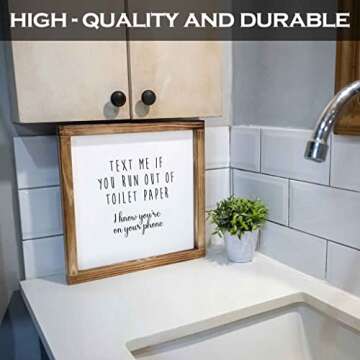 Text Me if You Run Out of Toilet Paper Sign - Funny Farmhouse Decor Sign, Cute Guest Bathroom Decor Wall Art Rustic Home Decor Modern Farmhouse Sign for Bathroom Wall with Funny Quotes 12x12 Inch